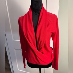 W by worth red wrap cowl neck sweater 100% wool size P